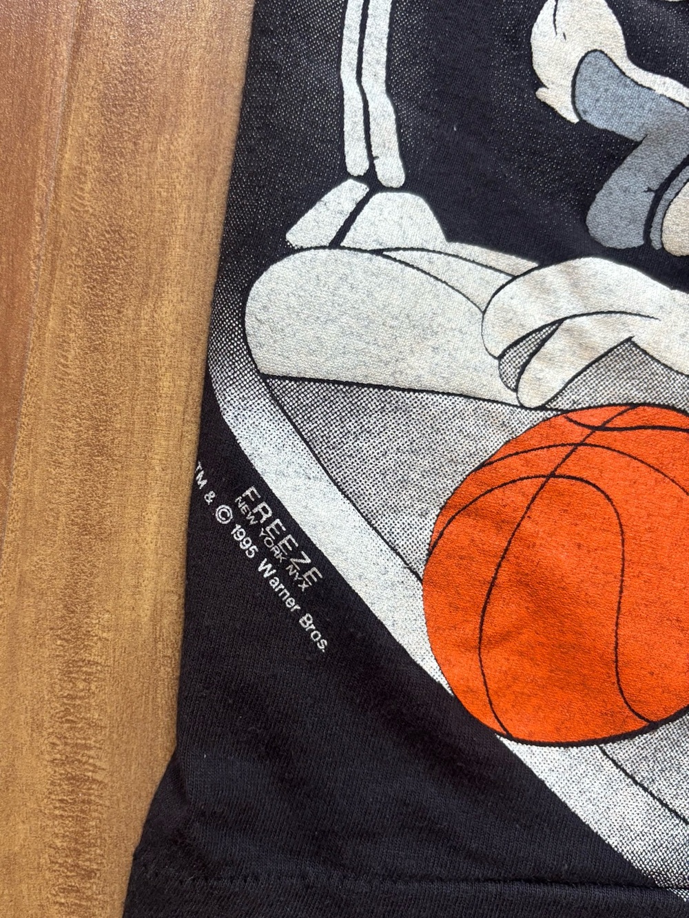 Warner Bros. 1996 Black & Orange Space Jam Graphic Tee with Taz & Bugs - Picture 8 of 16